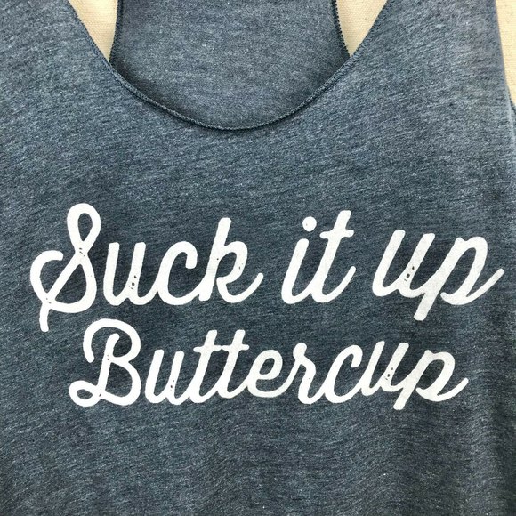 Next Level Women's Medium "Suck It Up Buttercup" Racerback Tank in Indigo/White - Picture 7 of 11